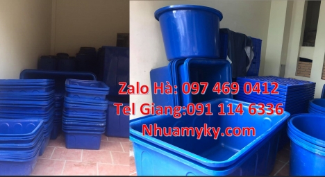 thùng nhựa dung tích lớn màu xanh, thùng chữ nhật đựng bột ngô Thùng nhựa vuông 750 lít đựng văn