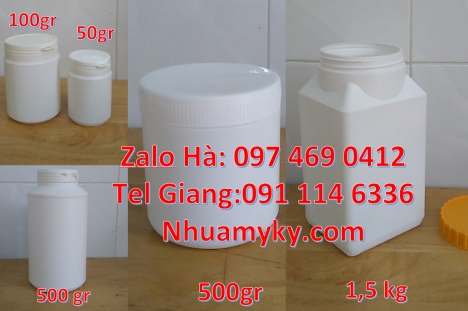 Hũ giá rẻ, Hũ nhựa hdpe 500gr đựng hóa chất, hũ 1kg đựng bột mới 100%, Hủ nhựa 200gr 250gr giá rẻ, h