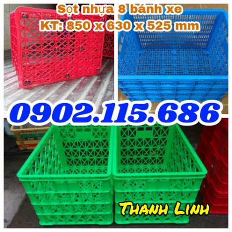 Sọt nhưa có bánh xe, thùng nhựa rỗng bánh xe, thùng nhựa rỗng 8 bánh xe sọt nhựa 8 bánh xe, sọt nhựa