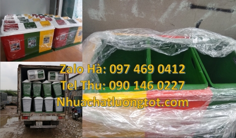 Thùng rác nhựa nắp lật bộ 3, Thùng rác 120l 240l. Thùng rác bập bênh, Thùng rác nhựa duy tân, thùng