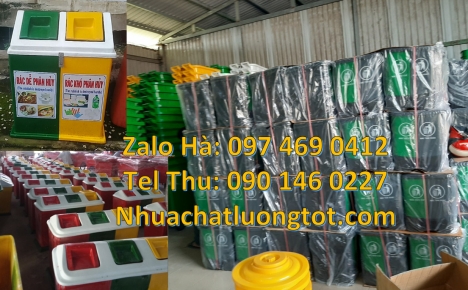 Thùng rác nhựa nắp lật bộ 3, Thùng rác 120l 240l. Thùng rác bập bênh, Thùng rác nhựa duy tân, thùng