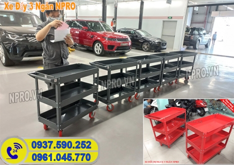 Xe đẩy đựng dụng cụ 3 ngăn NPRO tải trọng 150kg