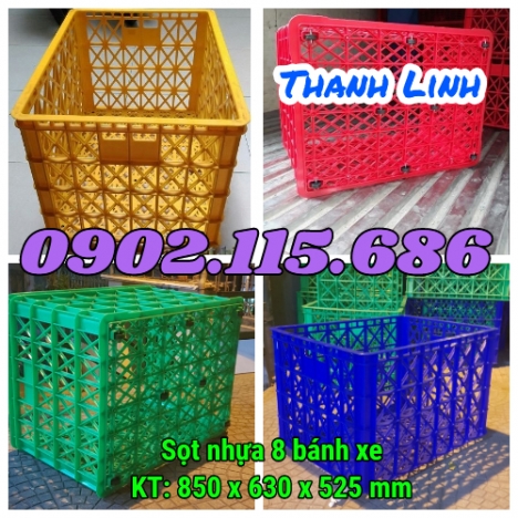 Sọt nhưa có bánh xe, thùng nhựa rỗng bánh xe, thùng nhựa rỗng 8 bánh xe sọt nhựa 8 bánh xe, sọt nhựa