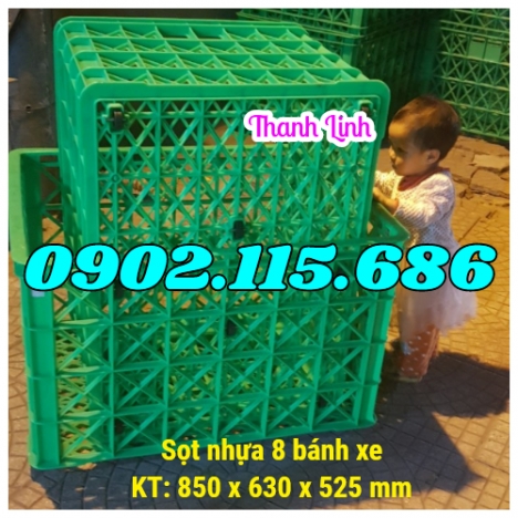 Sọt nhưa có bánh xe, thùng nhựa rỗng bánh xe, thùng nhựa rỗng 8 bánh xe sọt nhựa 8 bánh xe, sọt nhựa
