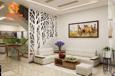 Vách ngăn inox bếp và phòng khách sang trọng và hiện đại - nhận gia công inox theo yêu cầu