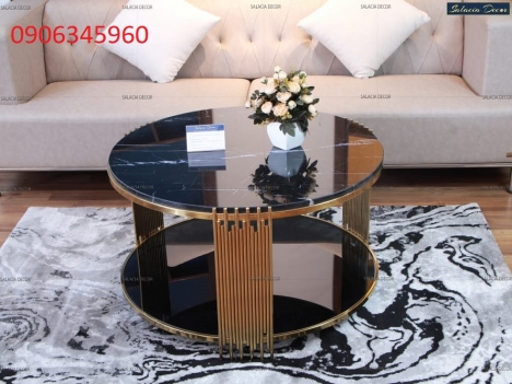 Bàn trà mặt kính đen inox 304 mạ PVD - nhận gia công inox theo yêu cầu