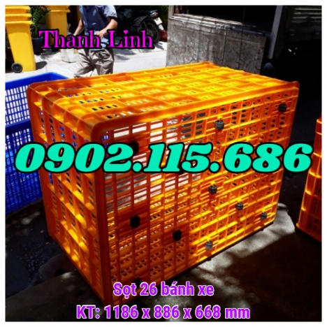 Thùng nhựa rỗng HS015, sóng nhựa 26 bánh xe, sọt nhựa kéo hàng, sọt nhựa công nghiệp, sóng nhựa hở,