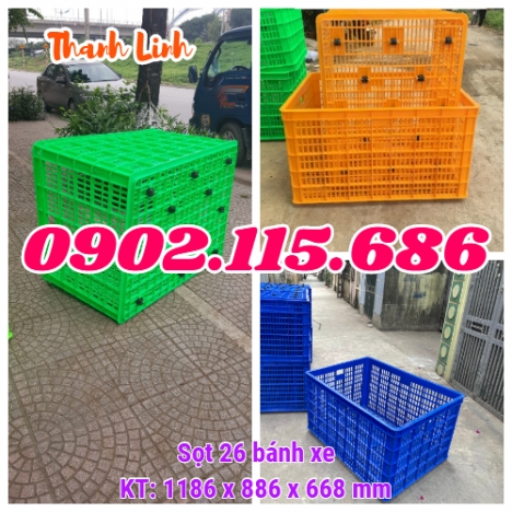 Thùng nhựa rỗng HS015, sóng nhựa 26 bánh xe, sọt nhựa kéo hàng, sọt nhựa công nghiệp, sóng nhựa hở,