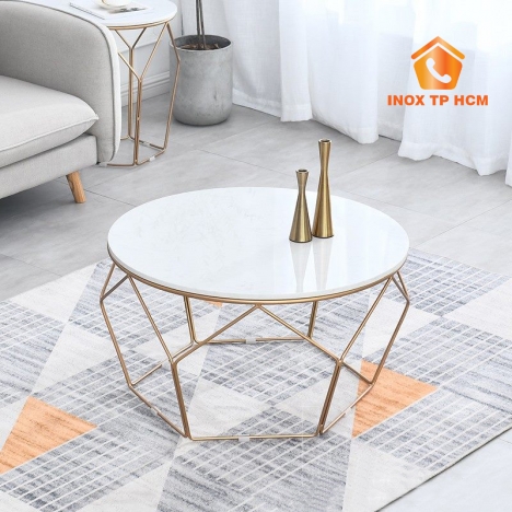 Bàn Ăn Mặt Đá Chân Inox Mạ Vàng PVD - nhận gia công inox theo yêu cầu