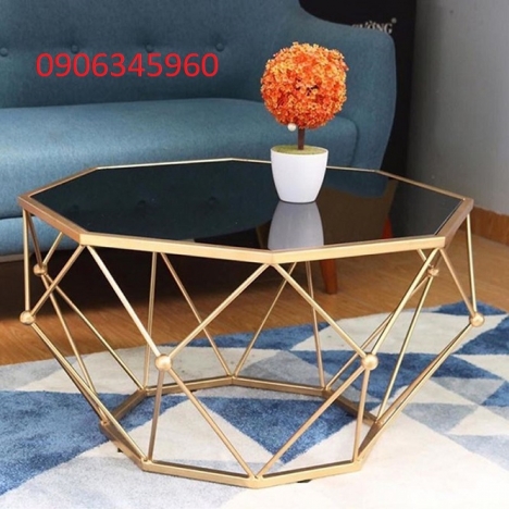 Bàn trà mặt kính đen inox 304 mạ PVD - nhận gia công inox theo yêu cầu