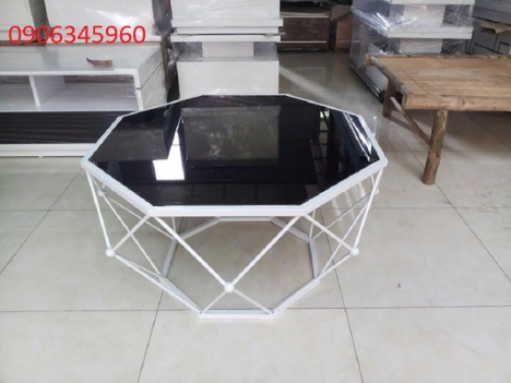 Bàn trà mặt kính đen inox 304 mạ PVD - nhận gia công inox theo yêu cầu