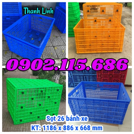 Thùng nhựa rỗng HS015, sóng nhựa 26 bánh xe, sọt nhựa kéo hàng, sọt nhựa công nghiệp, sóng nhựa hở,