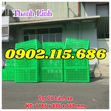 Thùng nhựa rỗng HS015, sóng nhựa 26 bánh xe, sọt nhựa kéo hàng, sọt nhựa công nghiệp, sóng nhựa hở,