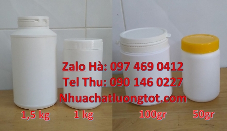 Hủ nhựa 1kg garenty đựng thuốc thú ý Hủ nhựa 500gr đựng axit, Hũ nhựa 200gr đựng hóa chất, hũ 0.5