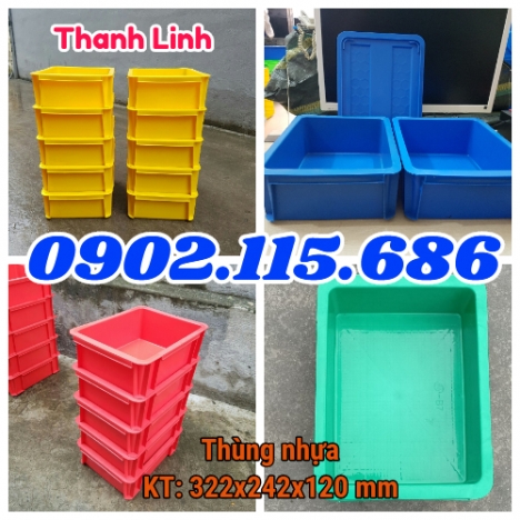 Thùng nhựa đặc B7 ,sóng bít có kích thước 322x242x120 mm, hộp nhựa B7, thùng nhựa công nghiệp, thùng