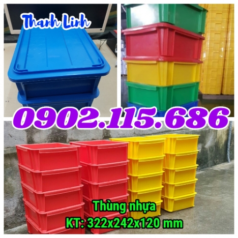 Thùng nhựa đặc B7 ,sóng bít có kích thước 322x242x120 mm, hộp nhựa B7, thùng nhựa công nghiệp, thùng