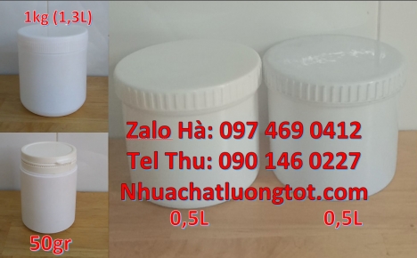 Hủ nhựa 1kg garenty đựng thuốc thú ý Hủ nhựa 500gr đựng axit, Hũ nhựa 200gr đựng hóa chất, hũ 0.5