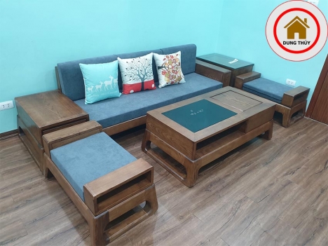 Ảnh thực tế bộ sofa văng đơn chân quỳ gỗ sồi Nga cho phòng khách nhỏ