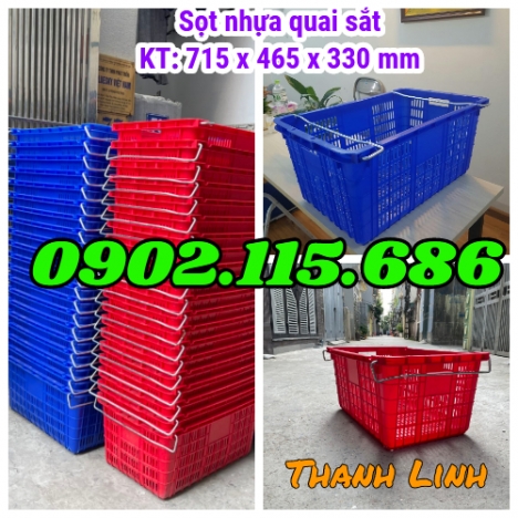 Sóng nhựa quai sắt HS011, sọt nhựa rỗng HS011, thùng nhựa rỗng quai sắt, sọt nhựa đựng nông sản, sọt