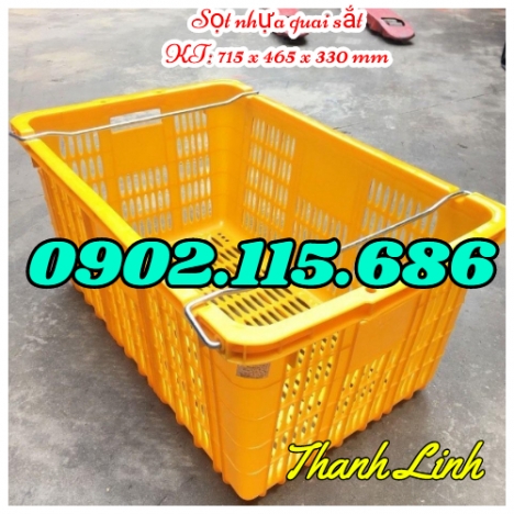 Sóng nhựa quai sắt HS011, sọt nhựa rỗng HS011, thùng nhựa rỗng quai sắt, sọt nhựa đựng nông sản, sọt