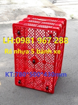 Rổ nhựa 5 bánh xe ,sóng nhựa hở 5 bánh xe