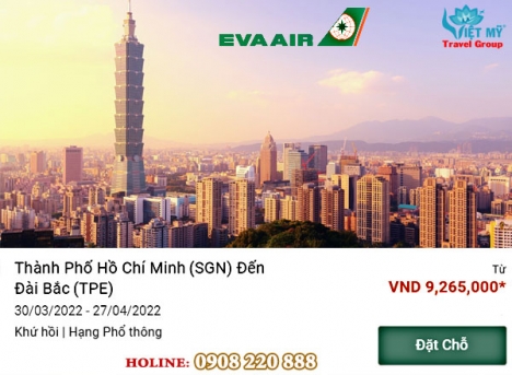 Eva Air khuyến mãi vé máy bay TP.HCM – Đài Bắc