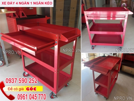 Xe đẩy đựng dụng cụ 4 ngăn có 1 ngăn kéo khóa