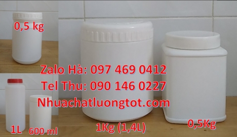 Hũ 1kg vặn, Hũ giá rẻ, Hũ nhựa hdpe 500gr đựng hóa chất, hũ 1kg đựng bột mới 100% Hủ nhựa 200gr 250