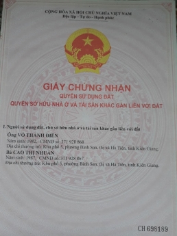 Chính chủ cần bán lô đất đẹp tại P.Pháo Đài , Tx.Hà Tiên, Kiên Giang