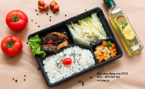 Hộp Nhựa Đựng Cơm 4 Ngăn HT25 Gía Rẻ Dùng 1 Lần