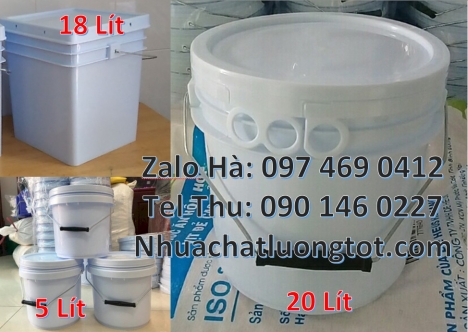 Vỏ thùng sơn 10 lít, Thùng nhựa 18 lít, Xô nhựa nắp rót 20 lít, Thùng nhựa 5l đựng gạo, Xô