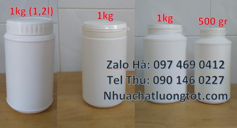 Hũ 1kg vặn, Hũ giá rẻ, Hũ nhựa hdpe 500gr đựng hóa chất, hũ 1kg đựng bột mới 100% Hủ nhựa 200gr