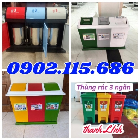 Thùng rác nhựa, thùng đựng rác 3 ngăn, thùng phân loại rác thải, thùng rác composite 3 ngăn, thùng p