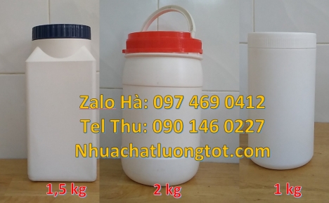 Hũ 0.5kg hdpe, Hũ 1kg vặn, Hũ giá rẻ, Hũ nhựa hdpe 500gr đựng hóa chất, hũ 1kg đựng bột mới 100%, Hủ