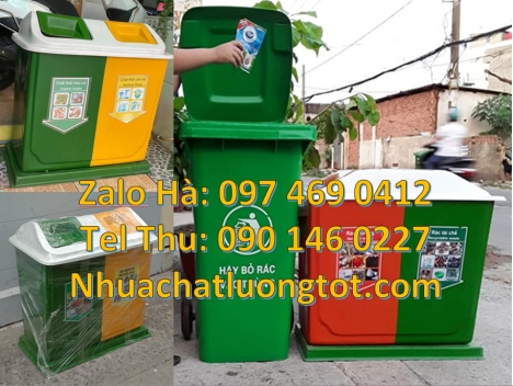 Thùng rác 2 ngăn nhựa hdpe, thùng rác 3 ngăn, Thùng rác nhựa nắp lật bộ 3, thùng phân loại rác 2 ngă