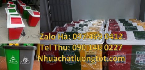 Thùng rác 2 ngăn nhựa hdpe, thùng rác 3 ngăn, Thùng rác nhựa nắp lật bộ 3, thùng phân loại rác 2 ngă