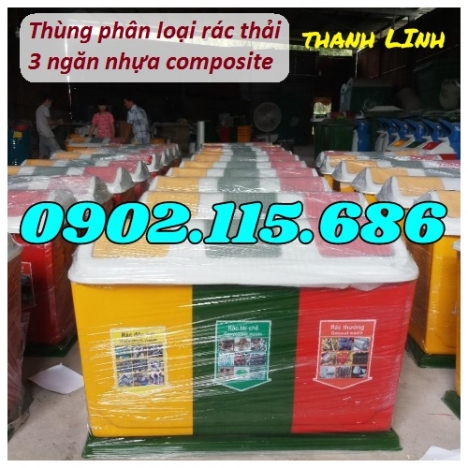 Thùng rác nhựa, thùng đựng rác 3 ngăn, thùng phân loại rác thải, thùng rác composite 3 ngăn, thùng p