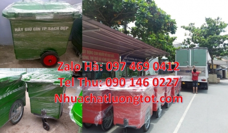 Giá bán xe gom rác 660l, Xe gom rác 660l, xe gom rác thải 1000l, Xe rác 1000 lít màu đỏ, Mua xe thu