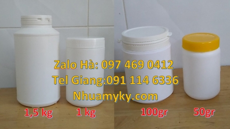 hũ nhựa 1kg đựng bột mới 100%, Hủ nhựa 500gr 1 ngấn, Hủ nhựa 500gr garenty, Hũ nhựa 200gr, hũ nh