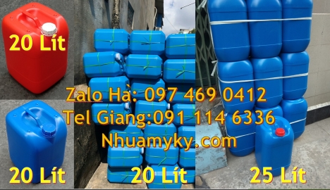 can 25l trắng, Can 20 lít vuông xanh đựng hóa chất, can 25l đựng nước mắm, can vuông 30 lít đựng thu