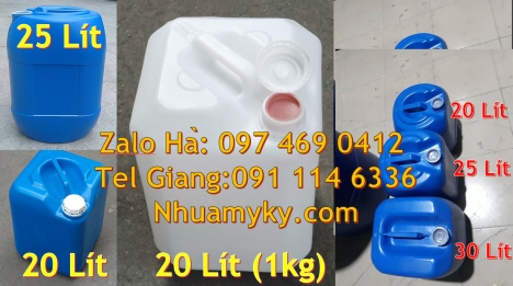 can 25l trắng, Can 20 lít vuông xanh đựng hóa chất, can 25l đựng nước mắm, can vuông 30 lít đựng thu