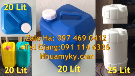 can 25l trắng, Can 20 lít vuông xanh đựng hóa chất, can 25l đựng nước mắm, can vuông 30 lít đựng thu