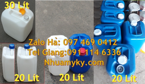 can 25l trắng, Can 20 lít vuông xanh đựng hóa chất, can 25l đựng nước mắm, can vuông 30 lít đựng thu