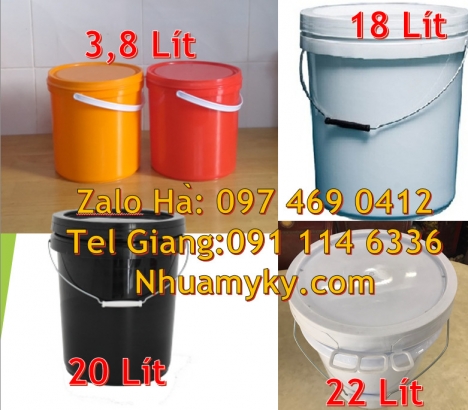 Xô nhựa 20 lít có nắp chiết rót, thùng nhựa 19l quai sắt, xô nhựa 3.8 lít đựng nông dược Vỏ t
