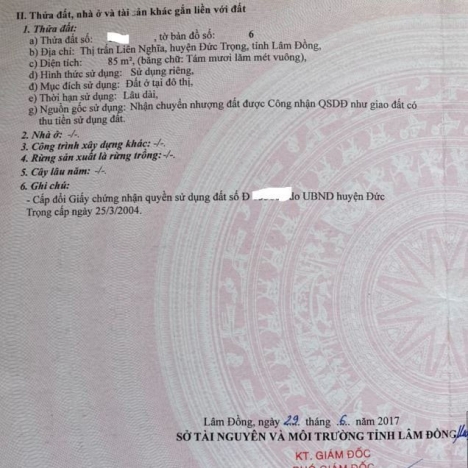Bán Đất Liên Nghĩa 1,59 Tỷ 5x17m DT 85m2 TC 85m Thị Trấn Liên Nghĩa Đức Trọng Lâm Đồng