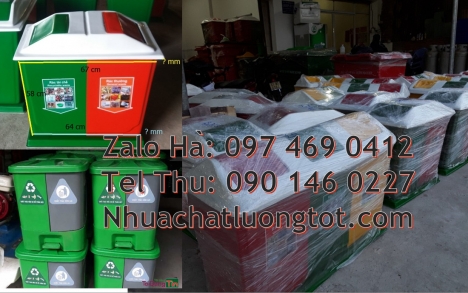 thùng rác 3 ngăn, thùng phân loại rác 2 ngăn, thùng phân loại rác 3 ngăn, Thùng rác 3 ngăn composi