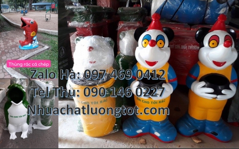 Thùng rác chuột mickey. Thùng rác hình chuột túi. thùng rác cá heo, thùng rác cá chép, thùng rác gấ