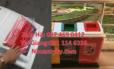 Thùng rác 3 ngăn composite, thùng rác đạp chân 2 ngăn, sọt rác, Thùng rác 2 ngăn 40L uy tín, Thùng