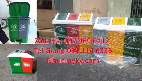 Thùng rác 3 ngăn composite, thùng rác đạp chân 2 ngăn, sọt rác, Thùng rác 2 ngăn 40L uy tín, Thùng