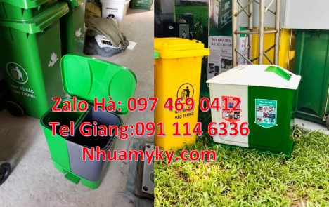Thùng rác 3 ngăn composite, thùng rác đạp chân 2 ngăn, sọt rác, Thùng rác 2 ngăn 40L uy tín, Thùng